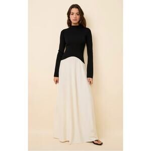 Solid & Striped Soglio Dress Ecru Noir Small Sofia Richie Maxi Black Cream S NWT